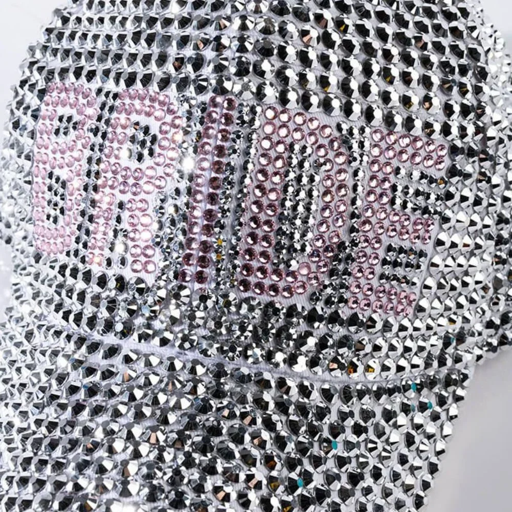 Callie Bride Bling: Pink & Silver Rhinestone Baseball Hat Bridal Wedding Cap - Picture 4 of 5